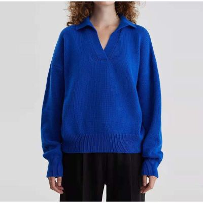 Women's Knit Polo Neck Pullover Solid Color Sweater - Eshtree