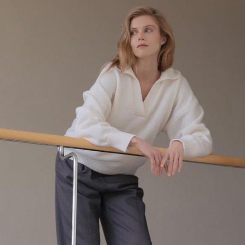 Women's Knit Polo Neck Pullover Solid Color Sweater - Eshtree