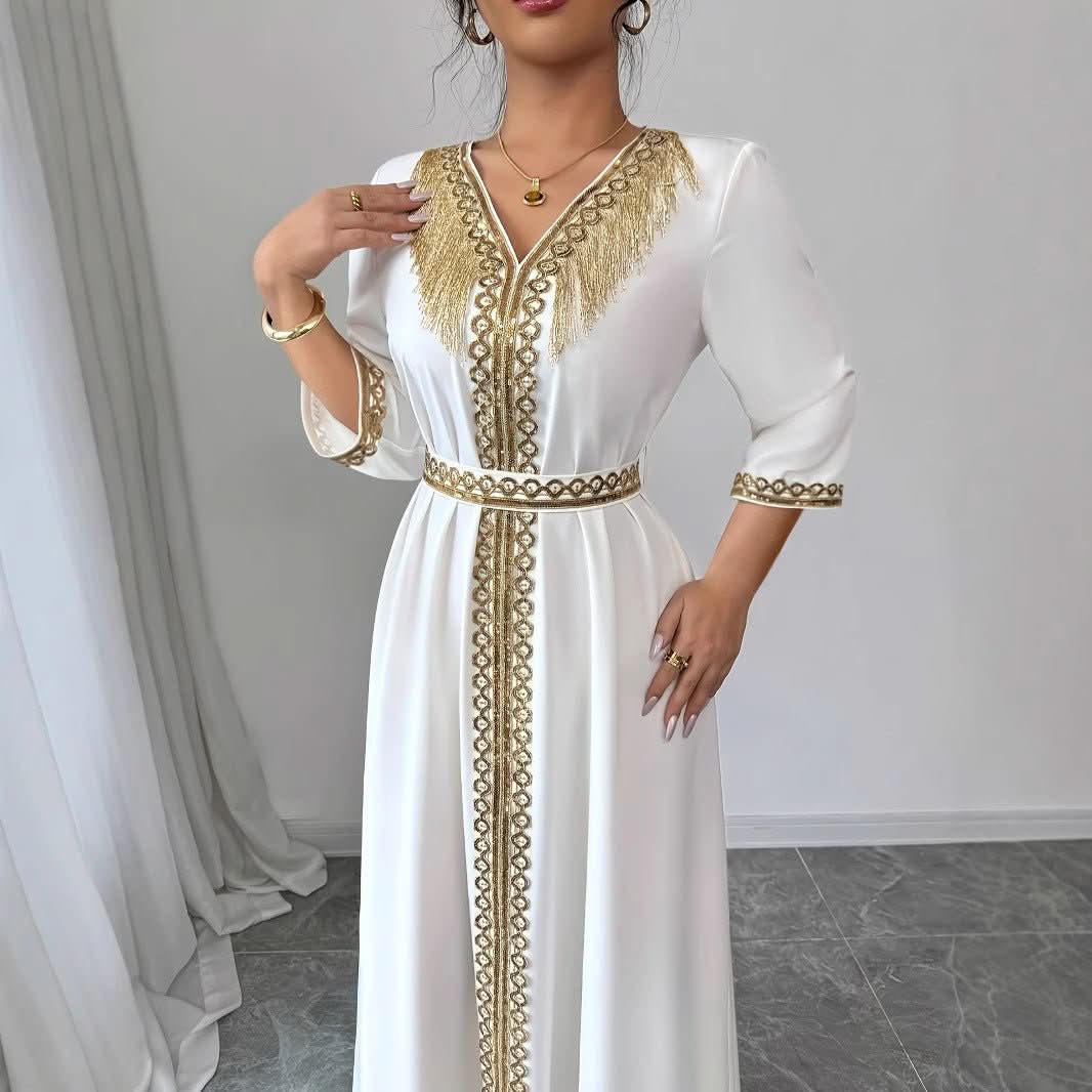 Women's Lace Tassel Slim Fit Dress Muslim Robe - Eshtree