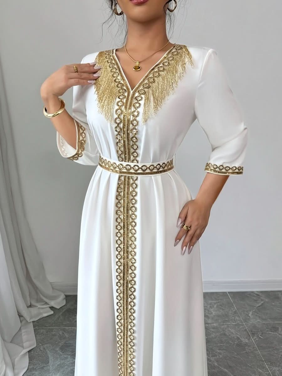 Women's Lace Tassel Slim Fit Dress Muslim Robe - Eshtree