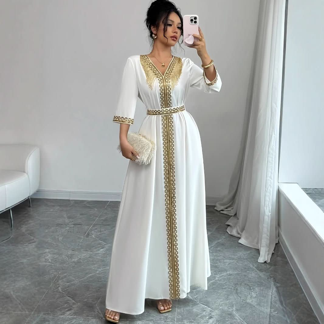 Women's Lace Tassel Slim Fit Dress Muslim Robe - Eshtree