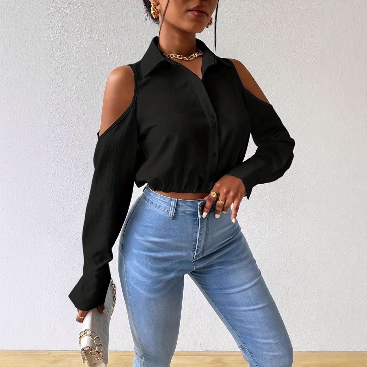 Womens Lapel - button - up Cardigan With A Sophisticated Blouse Design - Eshtree