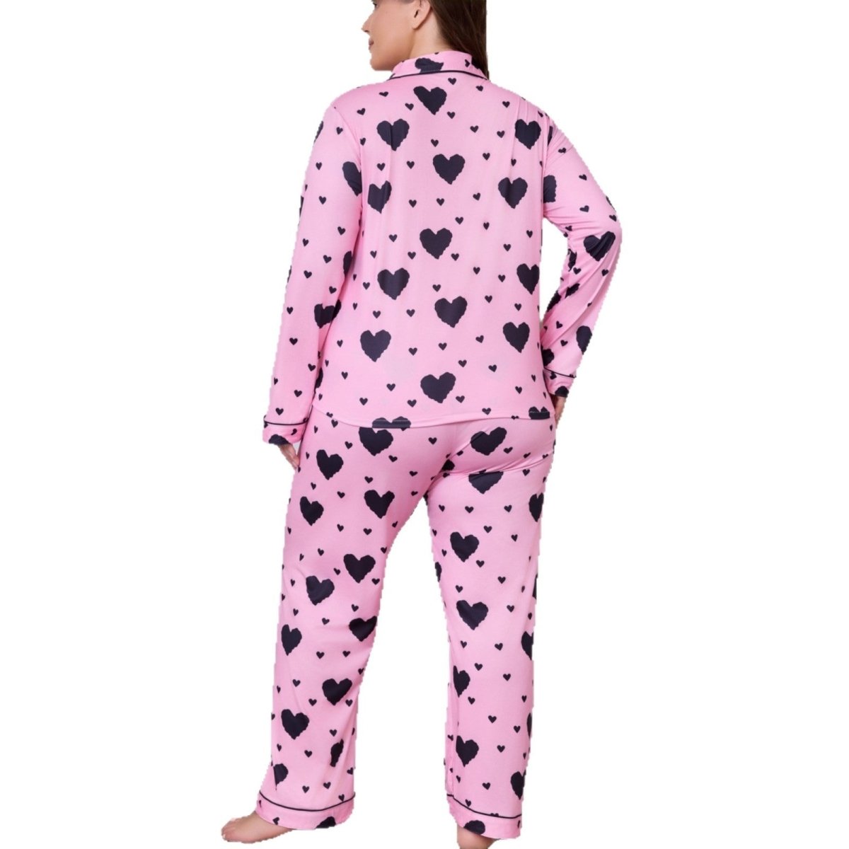 Women's Large Size Heart Cardigan Lapel Long - sleeved Trousers Pajamas Homewear Suit - Eshtree