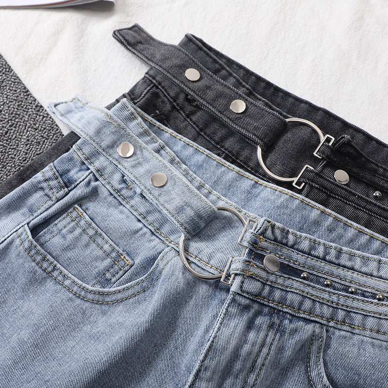 Women's Loose Denim Shorts With Ripped Holes - Eshtree