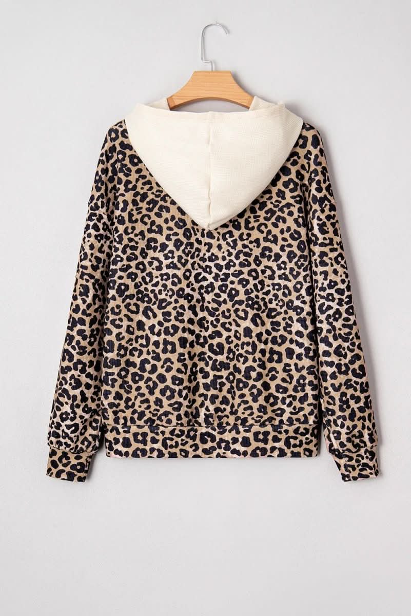 Women's Loose Retro Leopard Print Hooded Sweatshirt - Eshtree