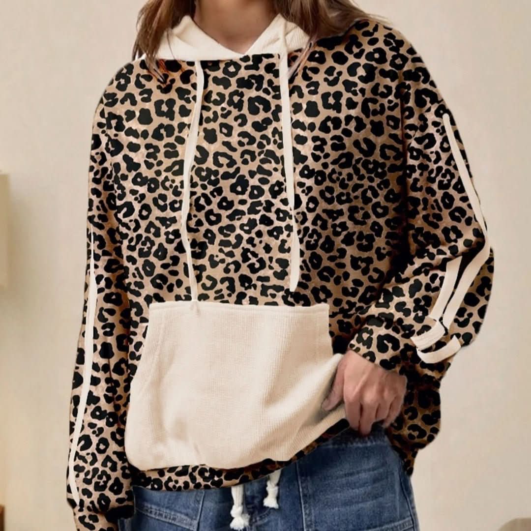Women's Loose Retro Leopard Print Hooded Sweatshirt - Eshtree