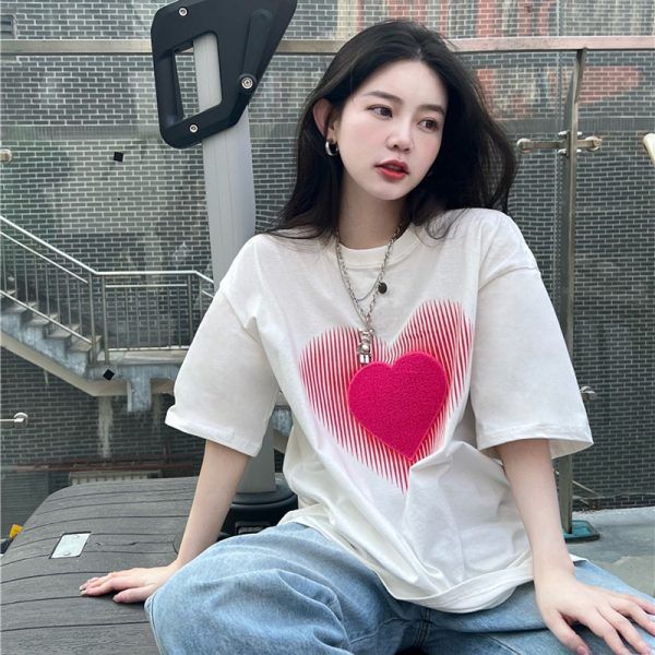 Womens Niche American - Style Heart - Print Short - Sleeve T-Shirt - Eshtree