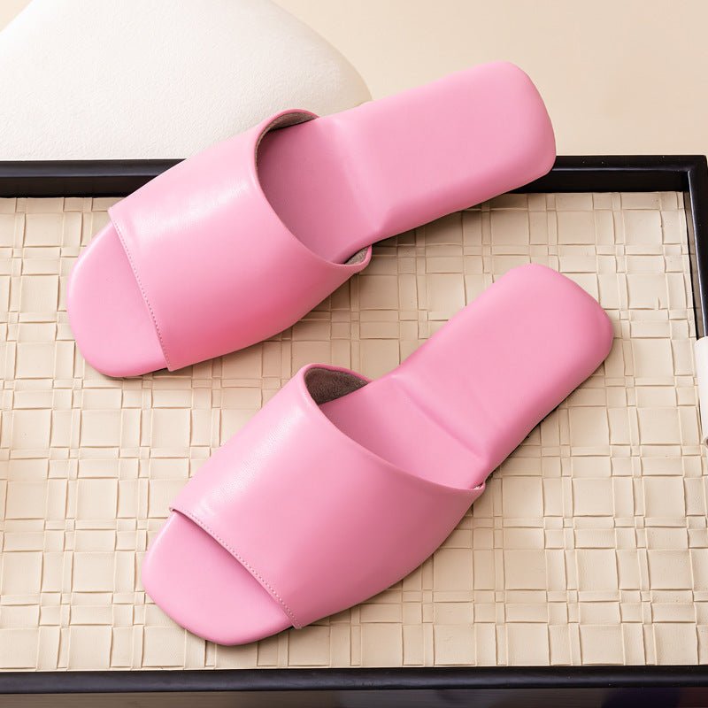 Womens PU Leather Plain Color Simple Slippers For Home Use - Eshtree