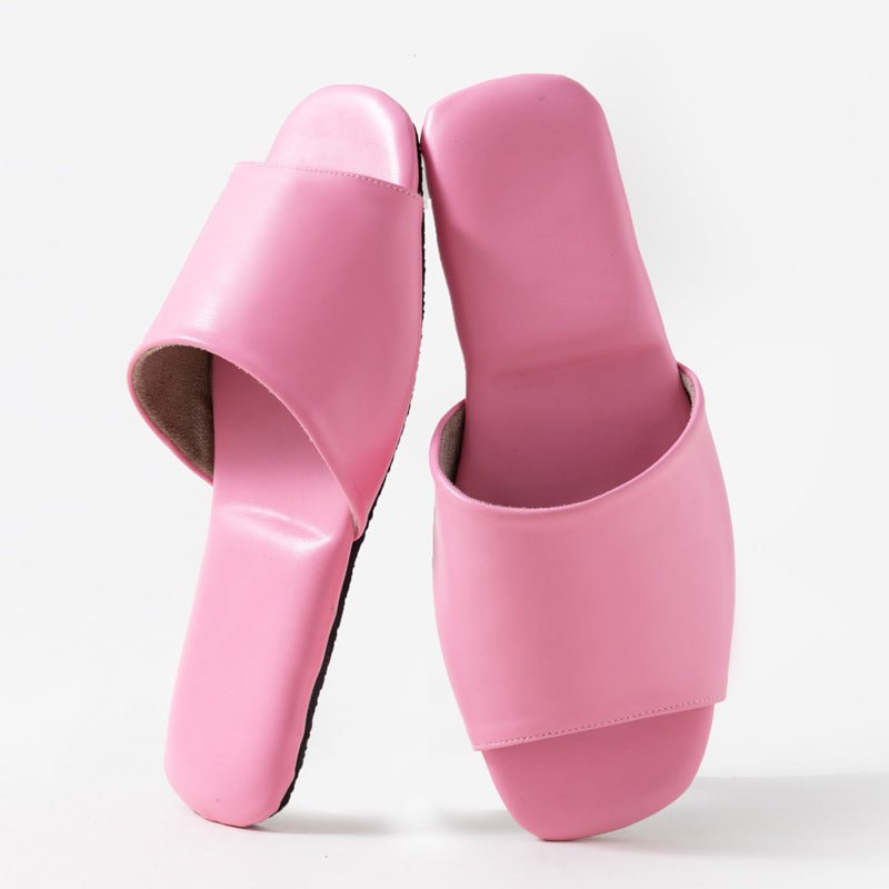 Womens PU Leather Plain Color Simple Slippers For Home Use - Eshtree