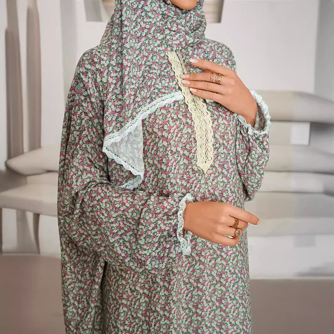 Women's Scarf One Piece Prayer Robe Fashion Printed Dress - Eshtree