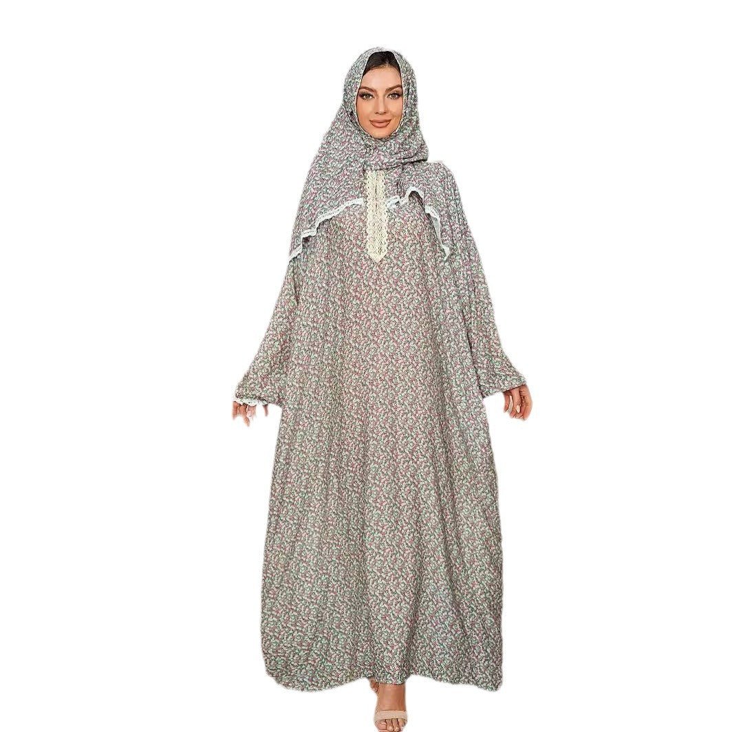 Women's Scarf One Piece Prayer Robe Fashion Printed Dress - Eshtree