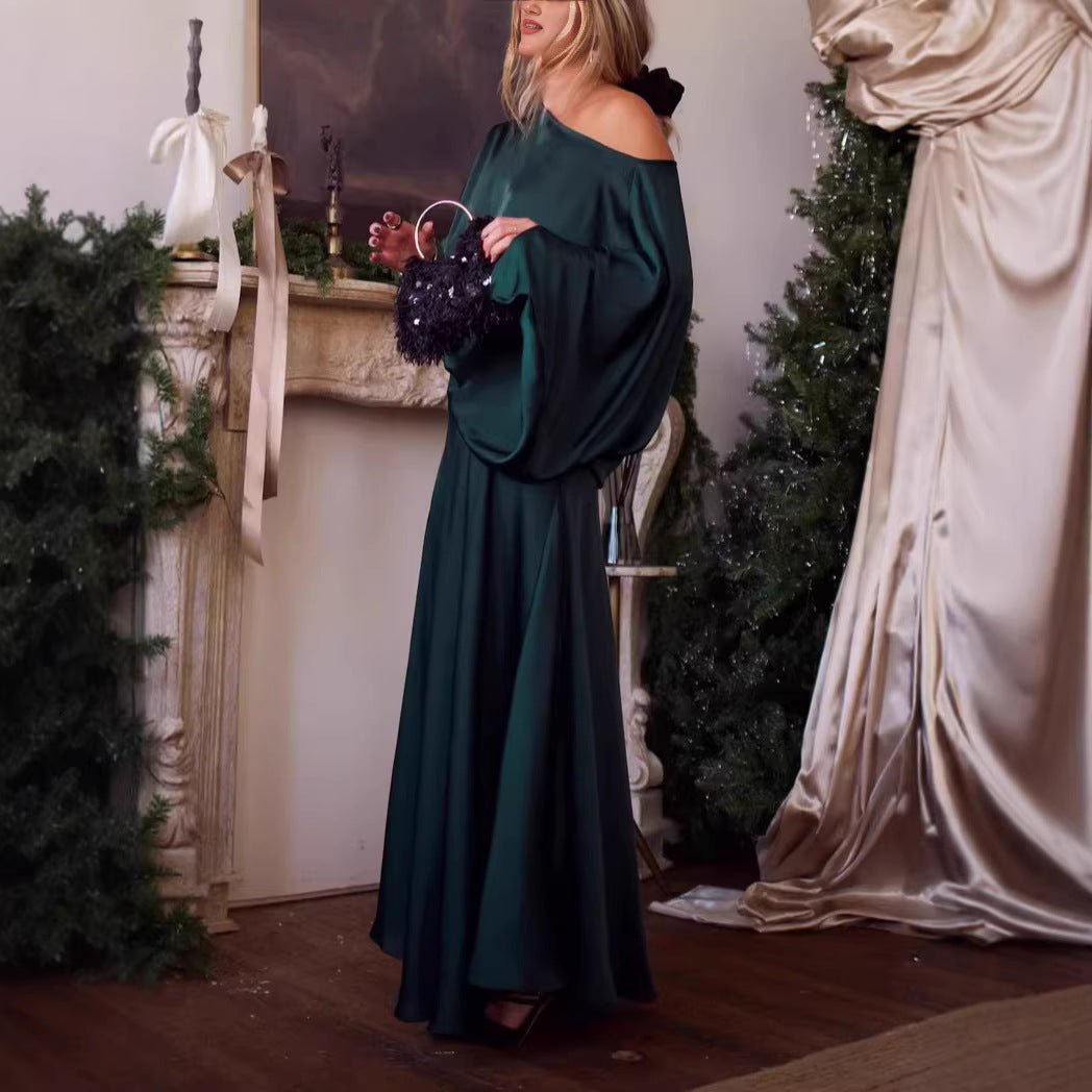 Womens Solid - Color Crew - Neck Long - Sleeve Top Sheath Maxi Skirt - Eshtree