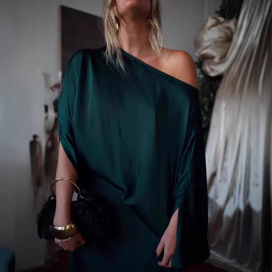 Womens Solid - Color Crew - Neck Long - Sleeve Top Sheath Maxi Skirt - Eshtree