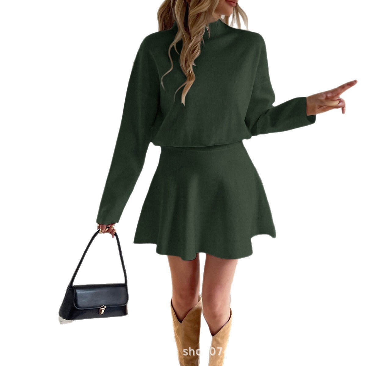 Womens Solid - Color Elegant Knit Long - Sleeve Dress - Eshtree