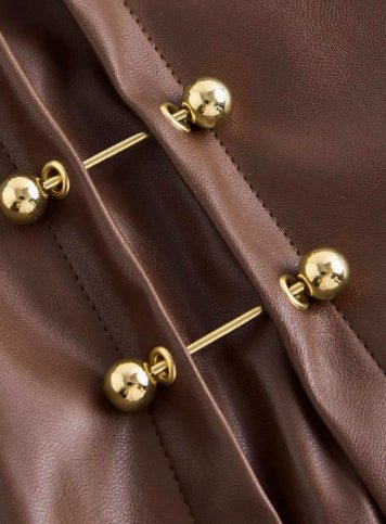 Womens Solid - Color Faux Leather Mini Skirt With Metal Buttons - Eshtree