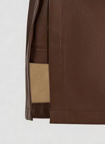 Womens Solid - Color Faux Leather Mini Skirt With Metal Buttons - Eshtree