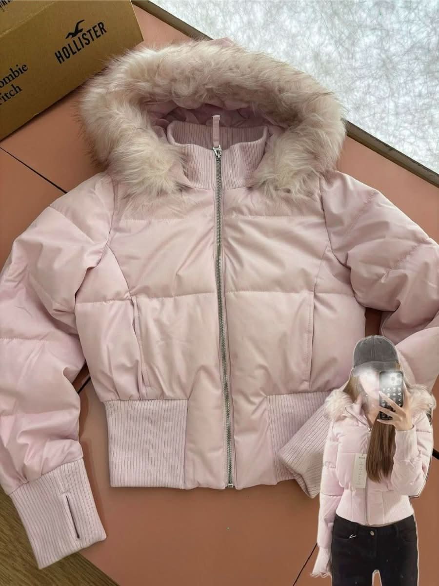 Women's Versatile American Retro Fur - collar Hooded Short Cotton Jacket - Eshtree