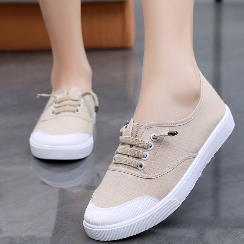 Womens Versatile White Canvas Shoes Student - friendly Flat - soled Sneakers - Eshtree