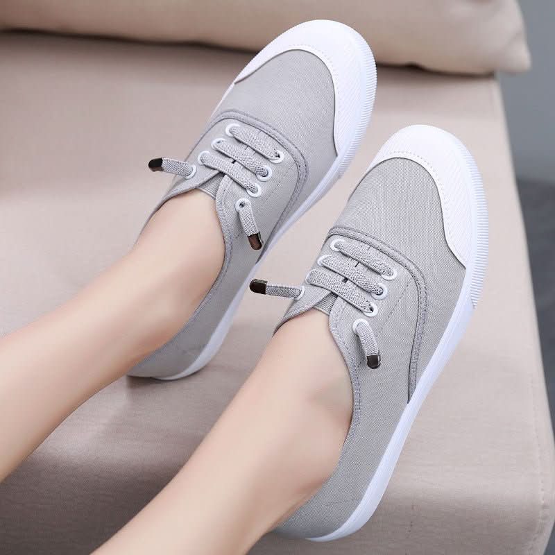 Womens Versatile White Canvas Shoes Student - friendly Flat - soled Sneakers - Eshtree