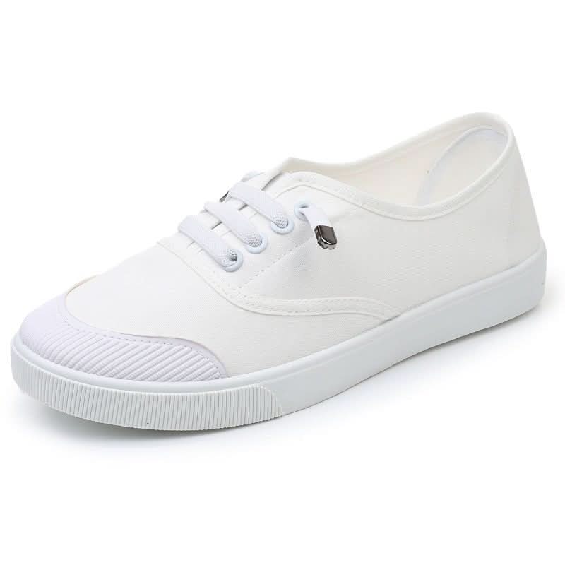 Womens Versatile White Canvas Shoes Student - friendly Flat - soled Sneakers - Eshtree