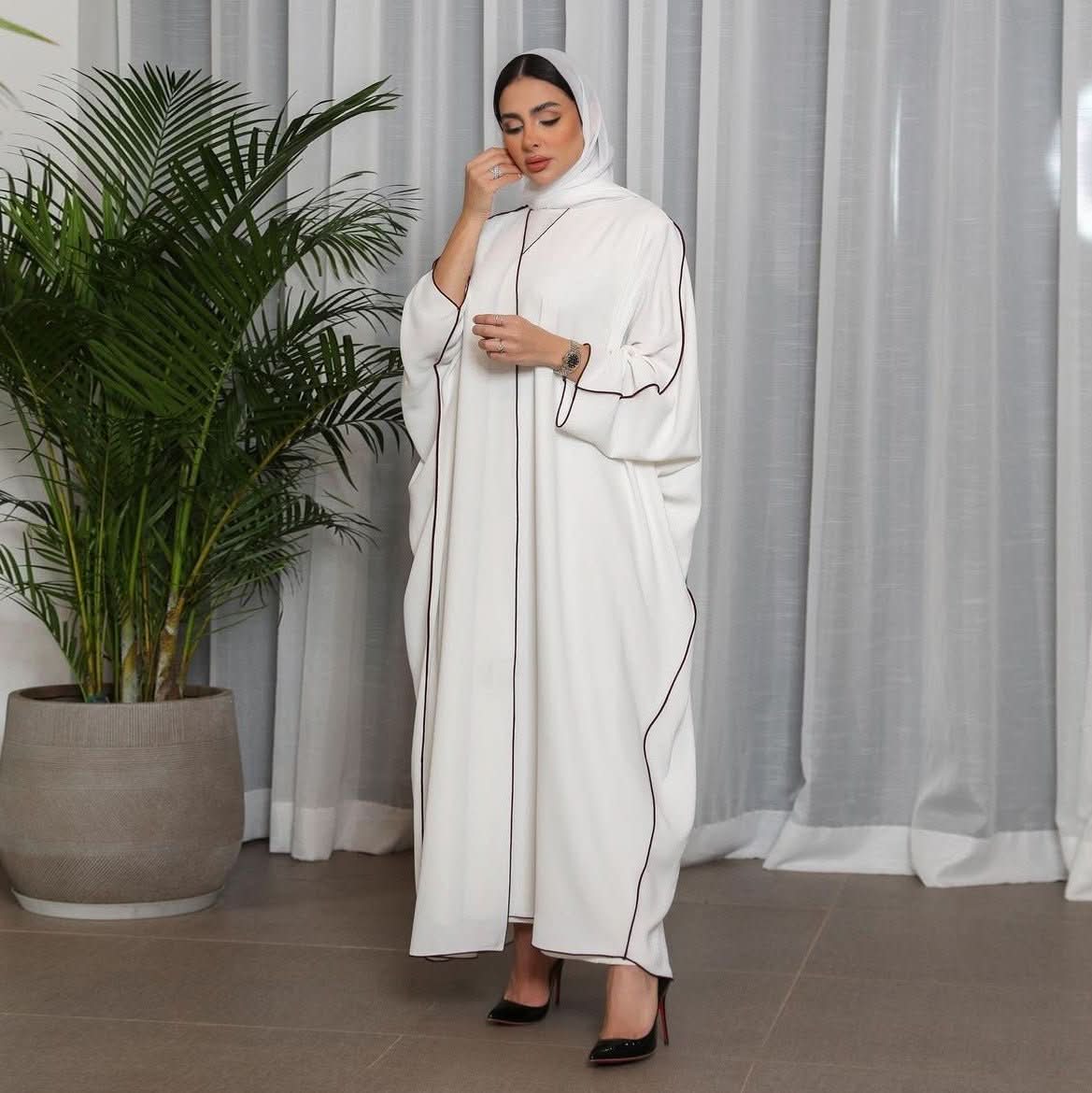 Women's White Patchwork Plus Size Women's Abaya Robe - Eshtree