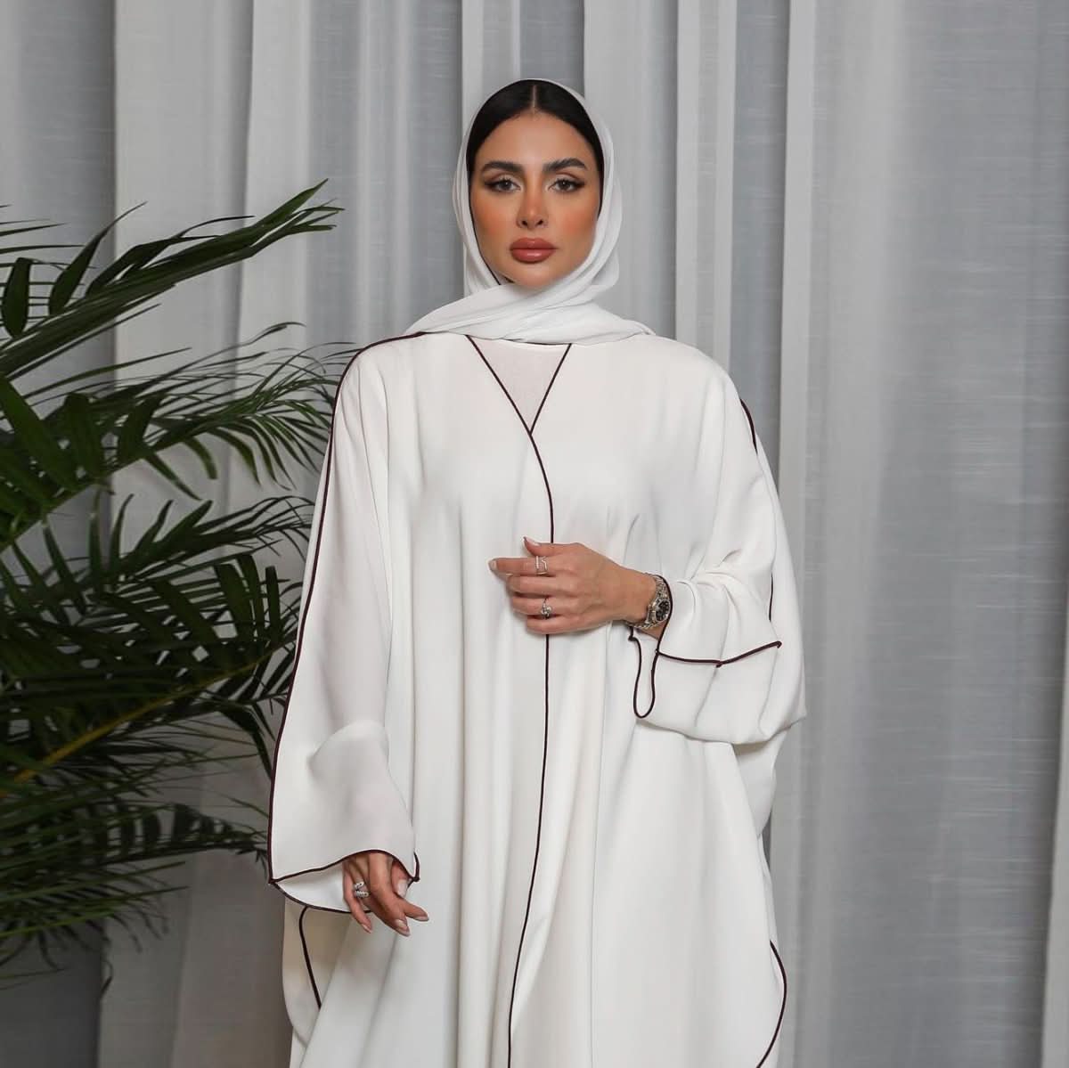 Women's White Patchwork Plus Size Women's Abaya Robe - Eshtree