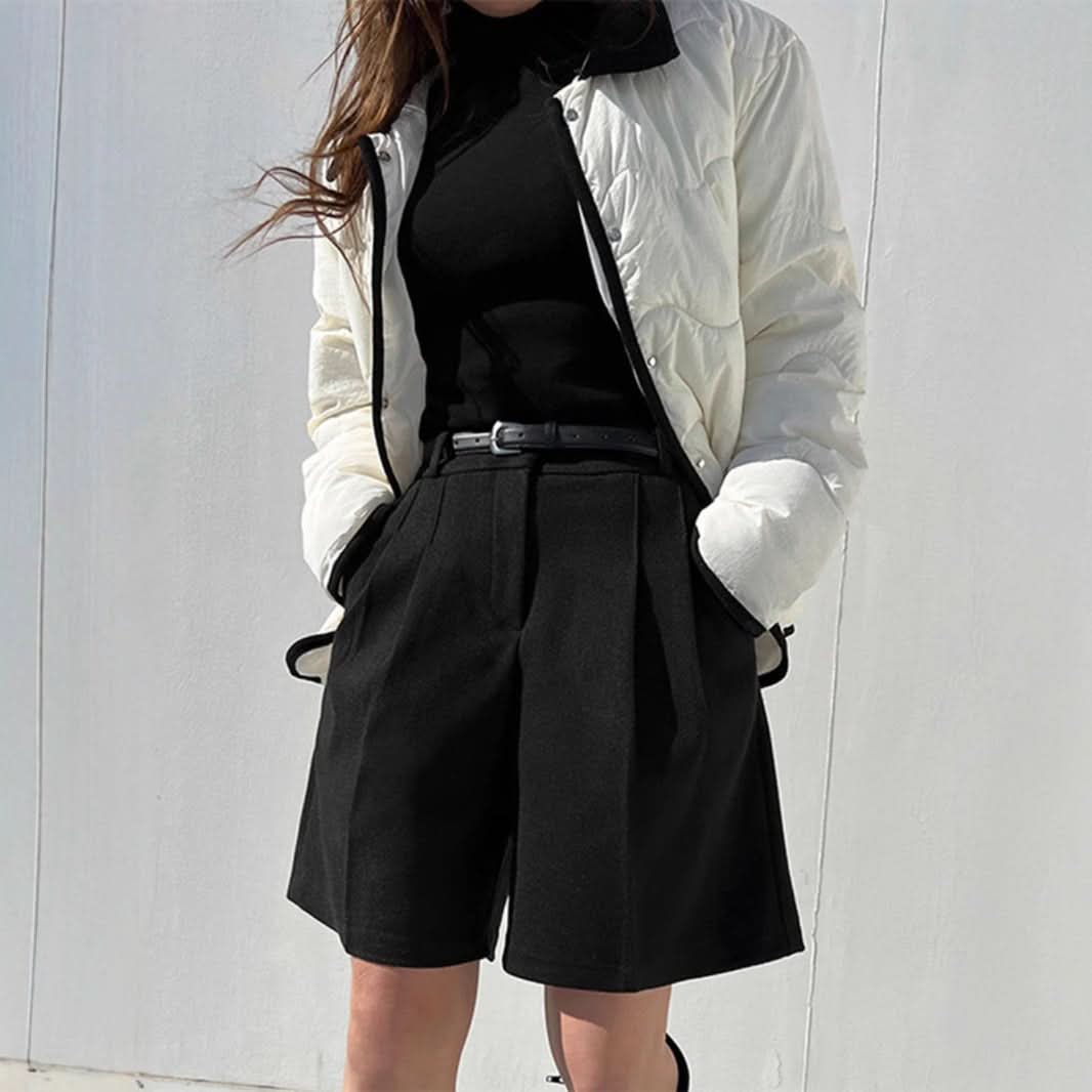 Woolen Shorts High Waist Outer Wear Fifth Pants Small Wide Leg - Eshtree