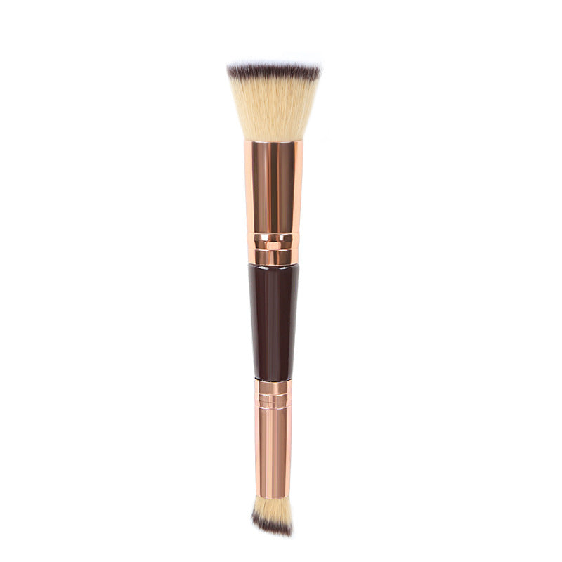 Double-headed Wooden Handle Makeup Flat Head Powder Foundation Brush