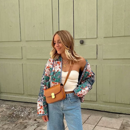 Women's Fashionable Printed Loose Leisure Short Cotton-padded Coat