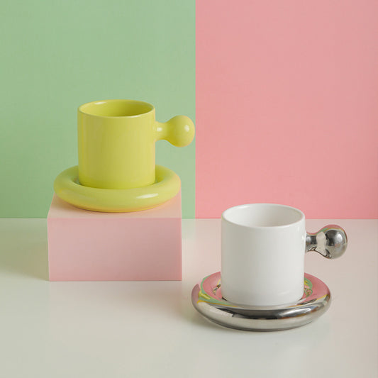 Macaron Ceramic Mug Egg Yolk Mug With Lid Set Couple Mug