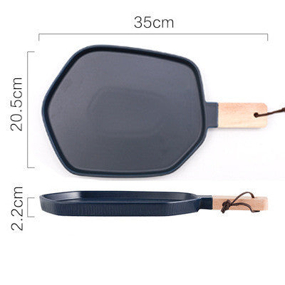 Nordic Creative Ceramic Western Food Plate With Wooden Handle