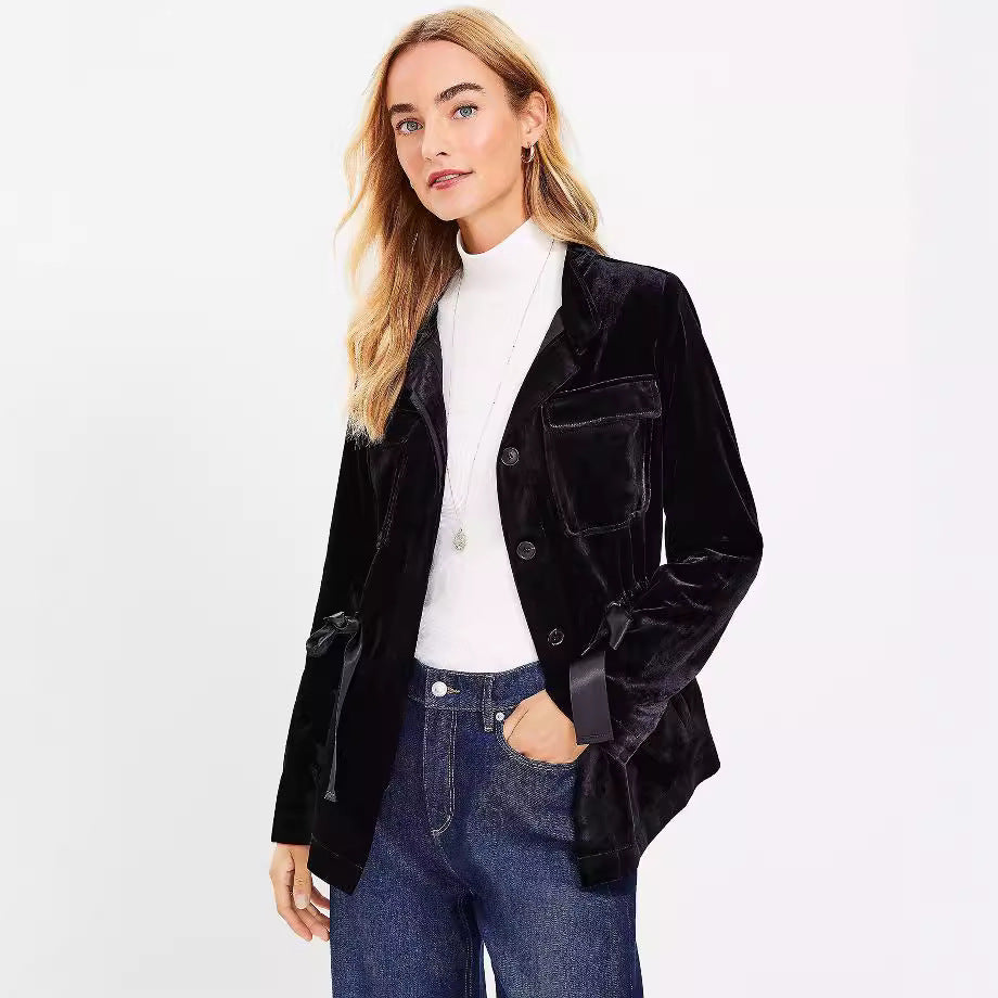 قميص رسمي أنيق فضفاض برباط أمامي مناسب للعمل