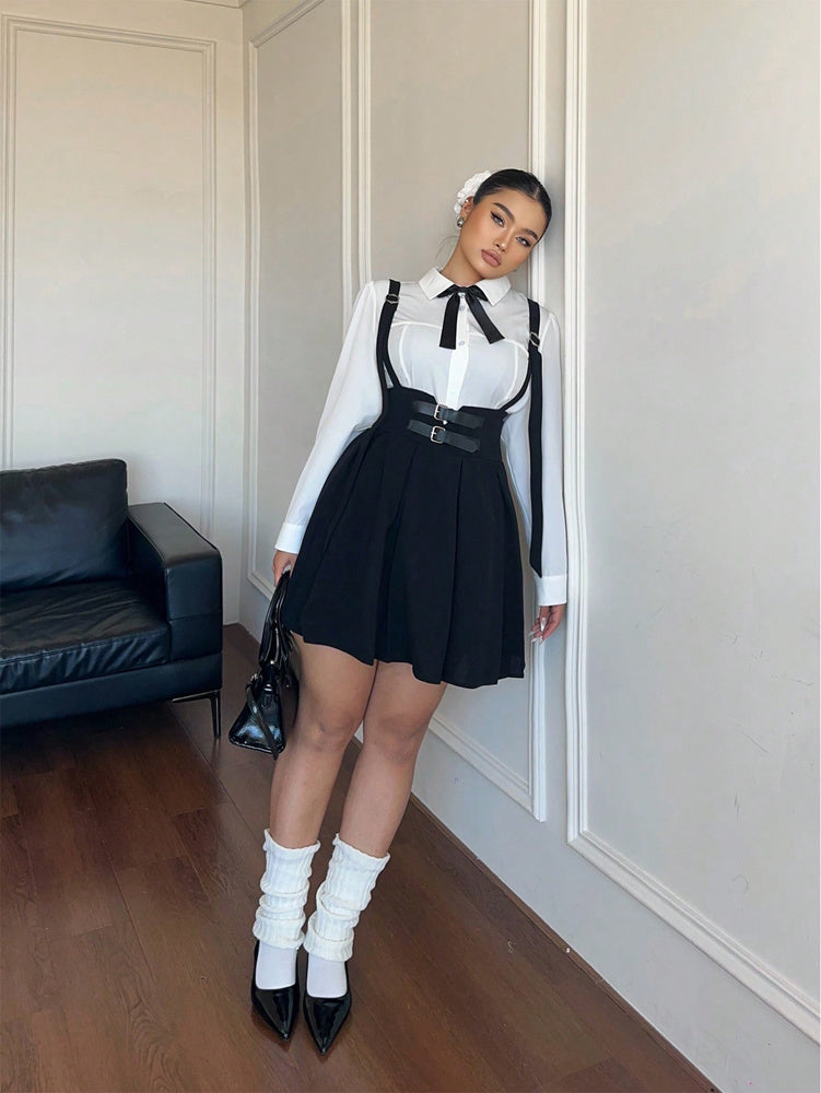 High-waisted Solid-color Ruffled Casual Halter Dress