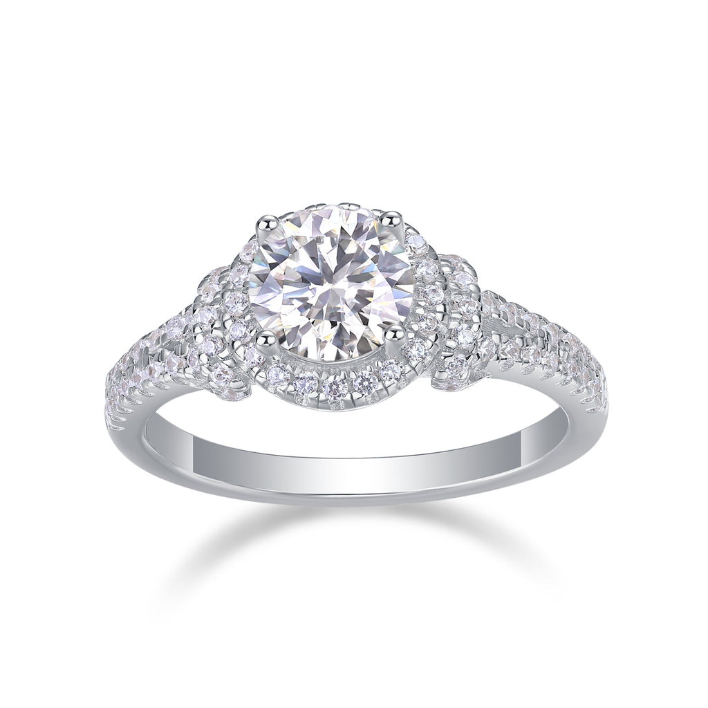 Dynamic - Set With 1-carat Top-quality Moissanite S925 Silver And Platinum-plated Diamond Wedding Ring, The Ring Can Be Inspected With A Diamond Pen