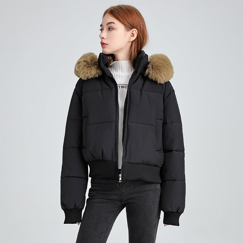 Women's Hooded Fur Collar Cotton-padded Clothes With Design Sense