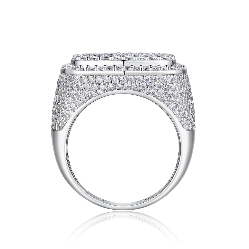 Royal Square Diamond - Set With Top-quality Moissanite S925, Silver And Platinum-plated Men's Ring, Diamond Ring, Wedding Ring. The Ring Can Be Inspected With A Diamond Pen