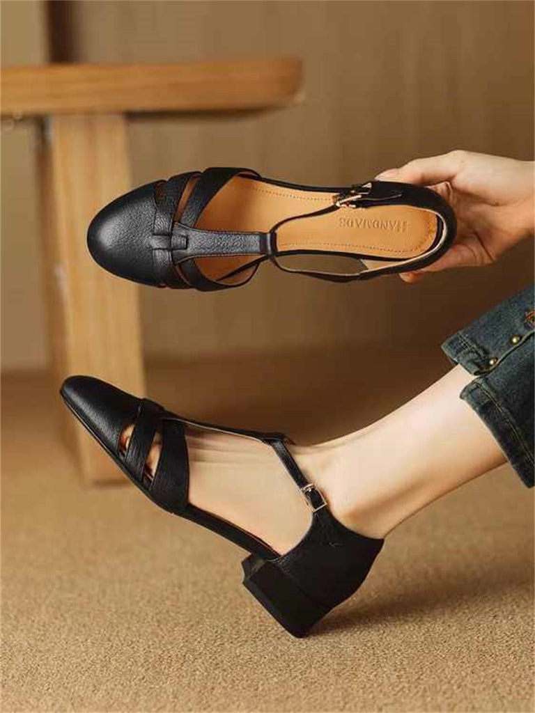 Retro Soft Sheep Leather Bag Head Sandals For Women
