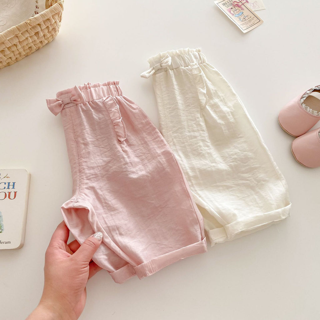Girls' Bow Anti Mosquito Pants Solid Color Casual Pants