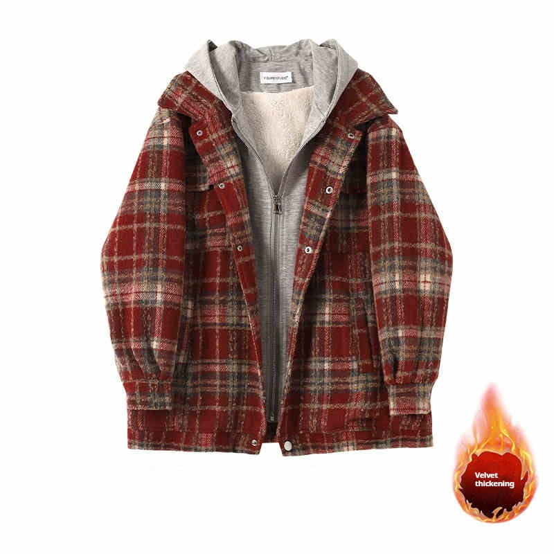 Winter Thick Loose Casual Design Hooded Top Woolen Coat