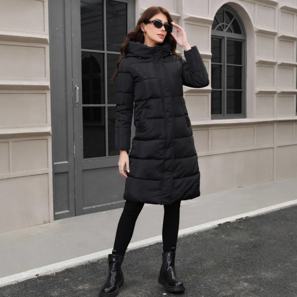 Hooded Thickened Cold-resistant Slim Fit Long Cotton Jacket