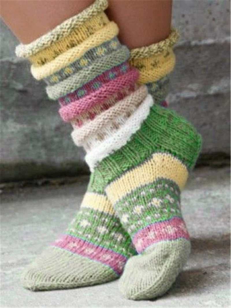 Women's Warm Color Matching Knitted Wool Woolen Socks