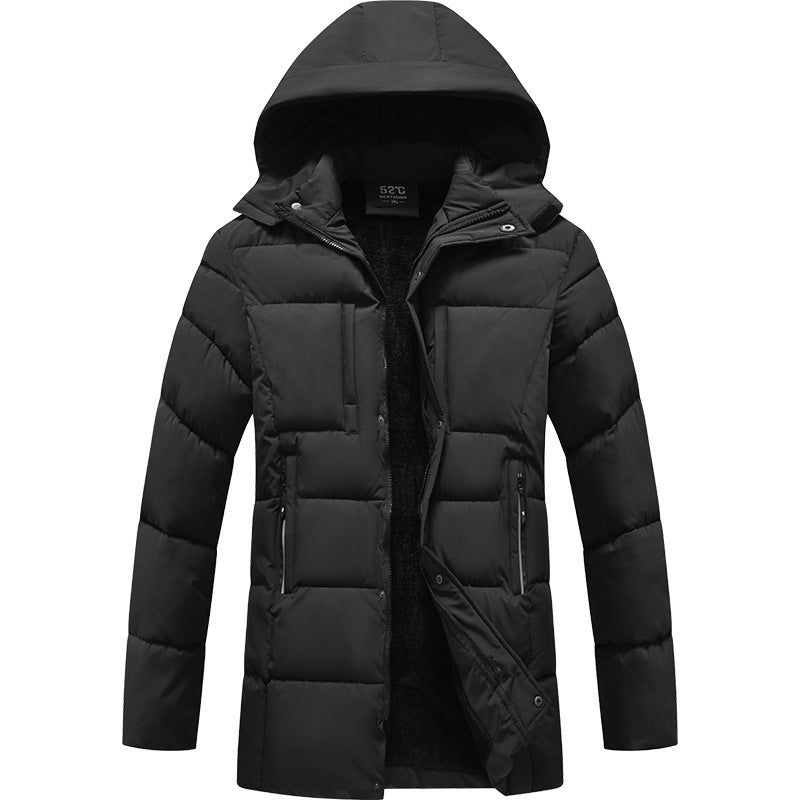 Men's Thick Mid-length Hooded Cotton Jacket