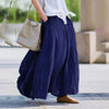 Women Bohemian Beach A-Line Dress Elastic Waist Flowy Long Maxi Skirt With Pockets