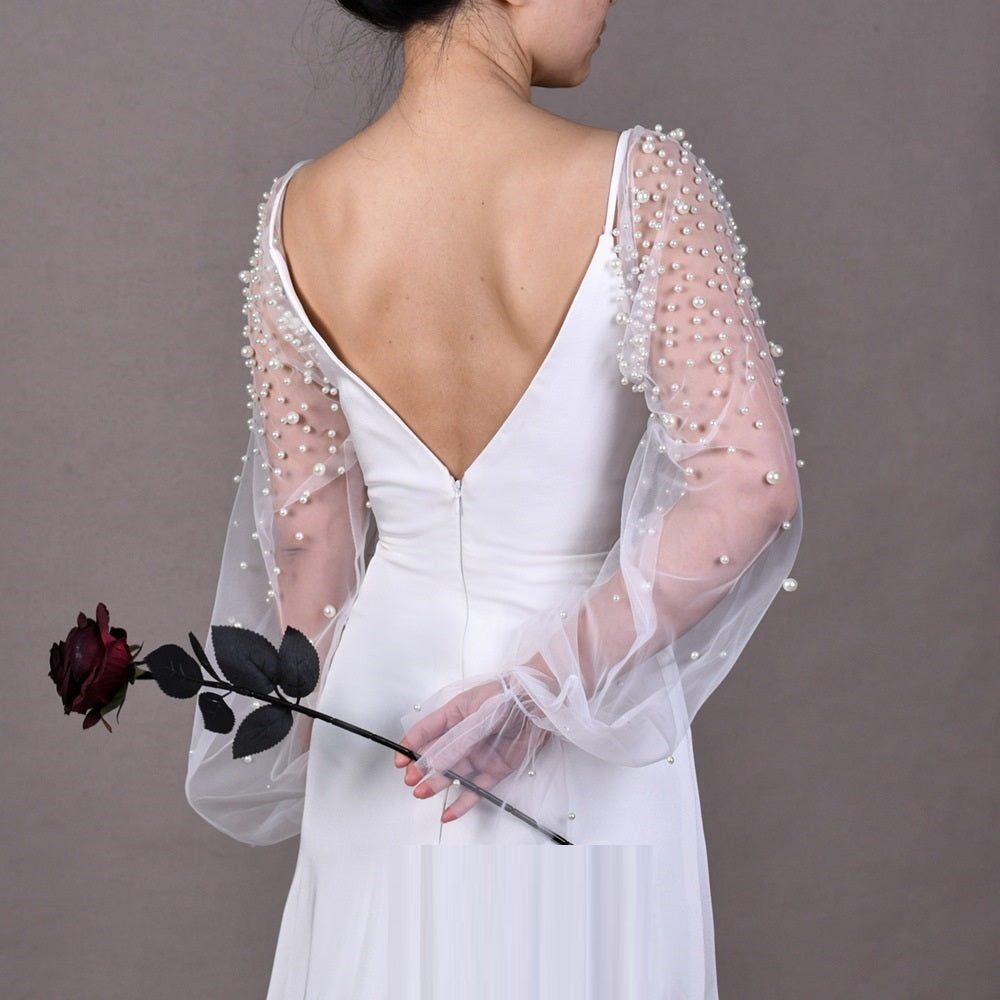 High-grade Pearl Mesh Oversleeves Detachable Plus Sleeves Two-way Wear Wedding Accessories