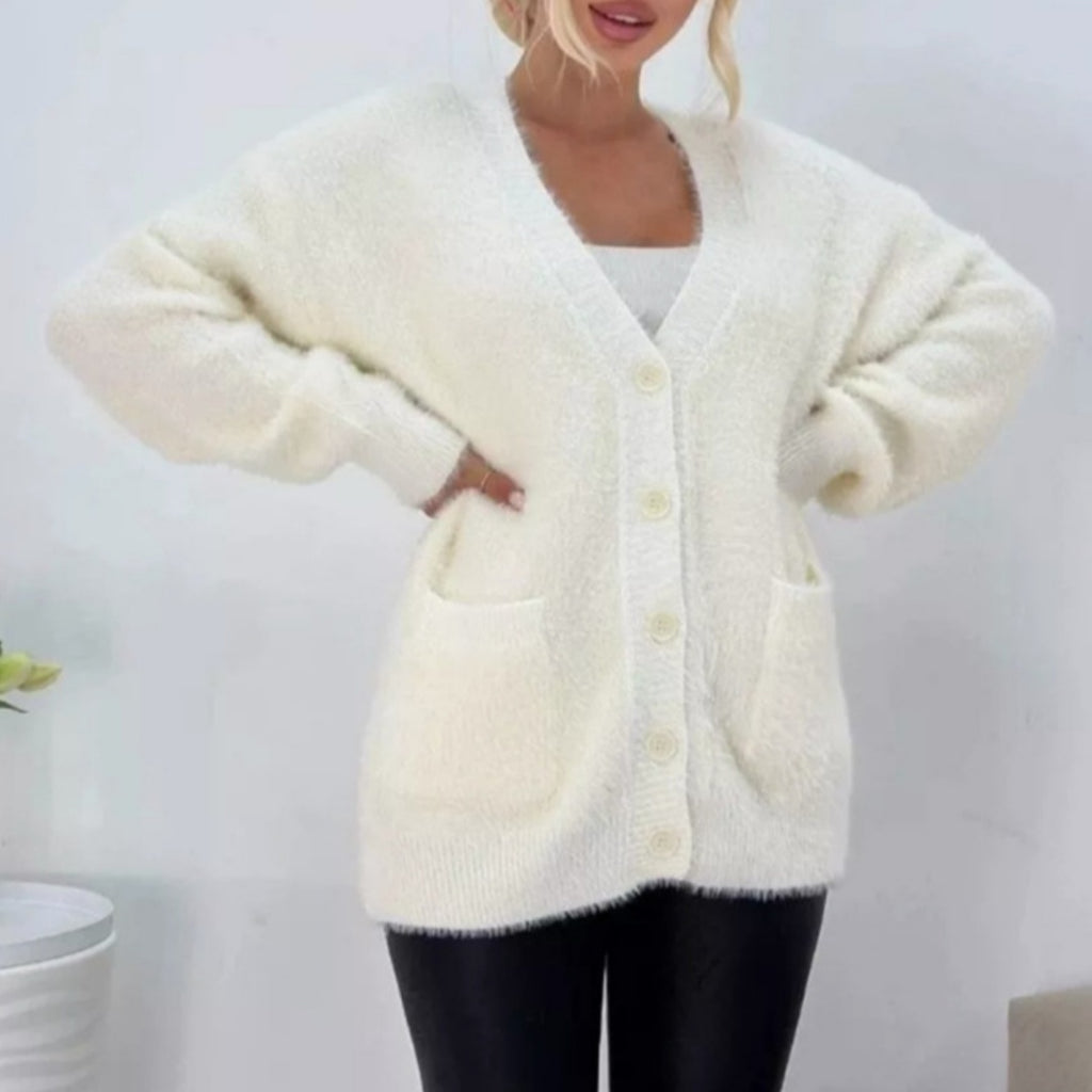 Women's Imitation Mink Pocket Knitted Cardigan For Autumn And Winter