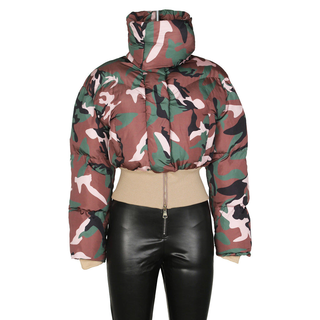 European And American Women's Clothing Fashion Retro Camouflage Print Short Cotton Jacket