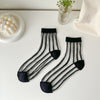 Spun Glass Crystal Tube Socks Women's Summer Thin Black Polka Dot Breathable Mesh