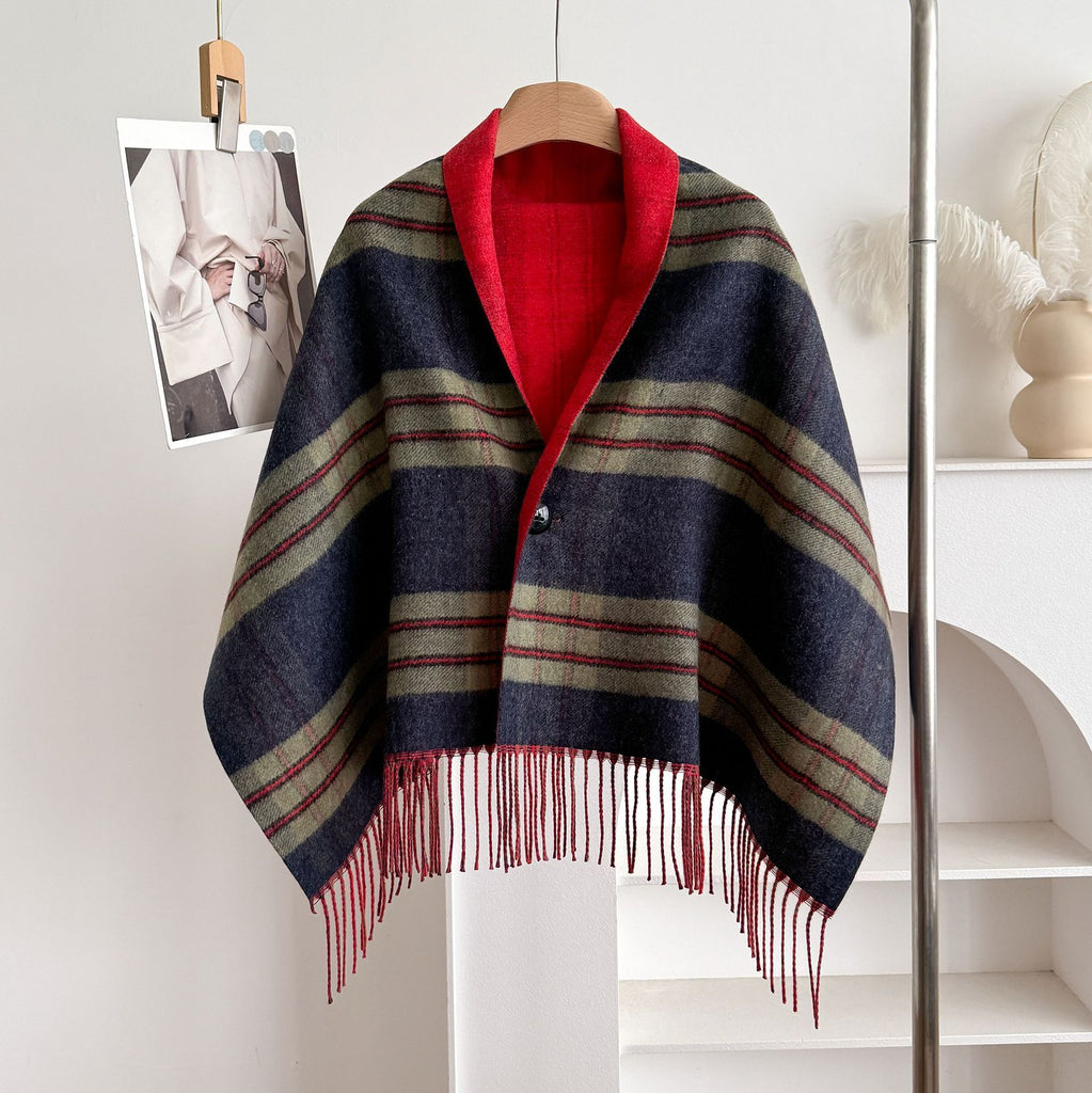 Tassel Wool Cloak Double-sided Shawl Multi-functional Warm Scarf