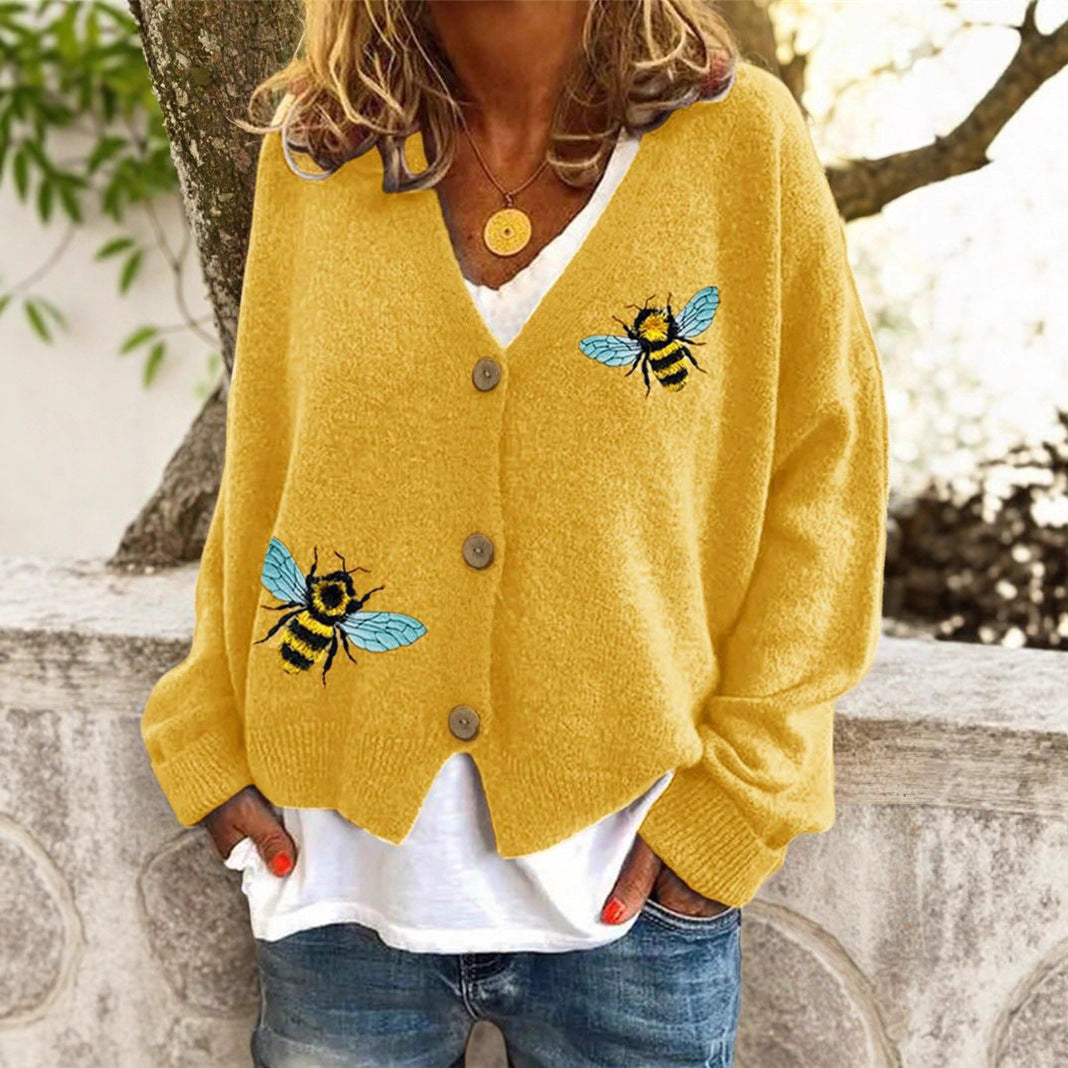 Animal Pattern Design Knitted Cardigan Sweater
