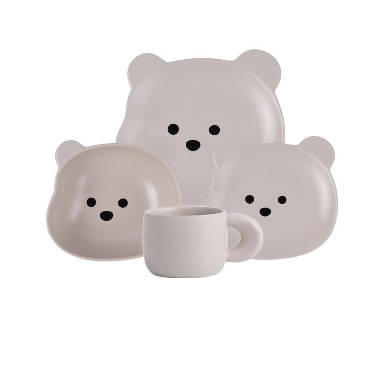 Cute Bear Ceramic Rice Bowl Breakfast Plate Set